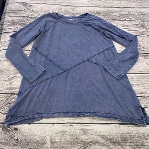Coldwater Creek Distressed Dyed Blue Long-Sleeve Asymmetrical Seam Top /Tunic SM